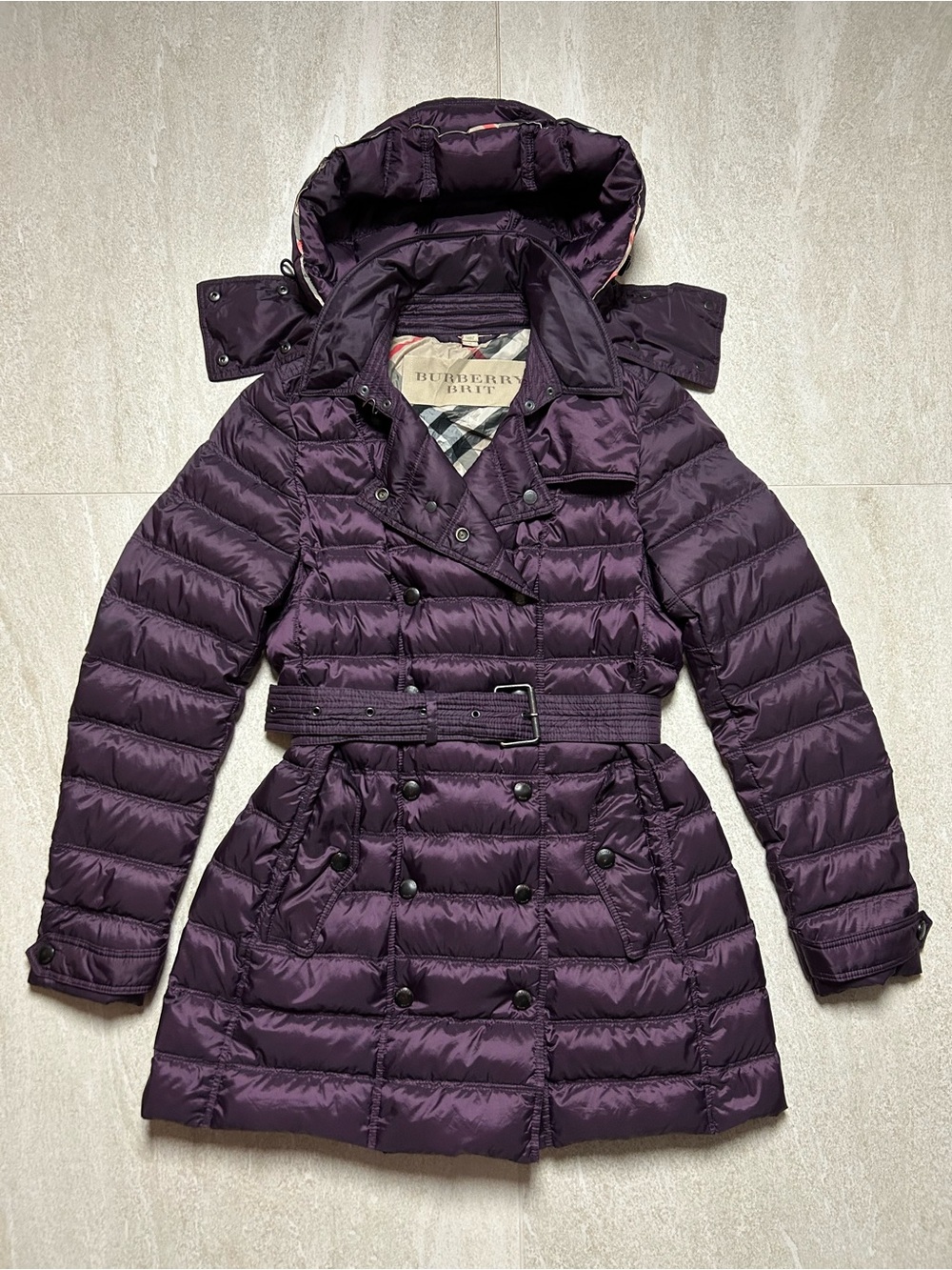 BURBERRY BRIT DOUBLE BREASTED DOWN PUFFER COAT SIZE MEDIUM